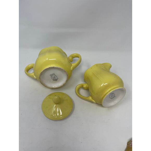 Vintage Federalist Ironstone Buttercup Yellow Ceramic Sugar Bowl & Creamer Set - Picture 12 of 16
